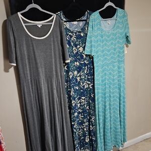LuLaRoe Maxi Dress Trio - Gray, Blue Floral, Teal Chevron